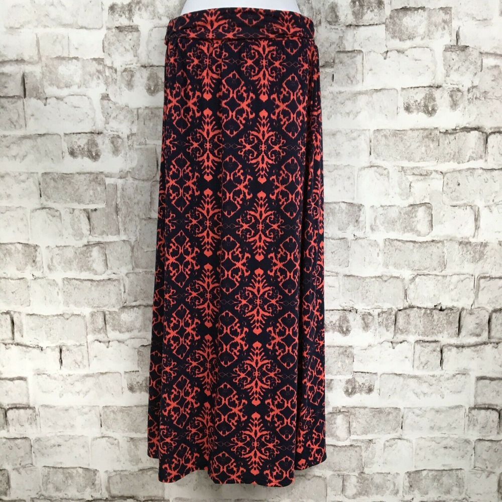 Joe B Womens Skirt Maxi Knit Ruched Navy Coral Abstract Size S